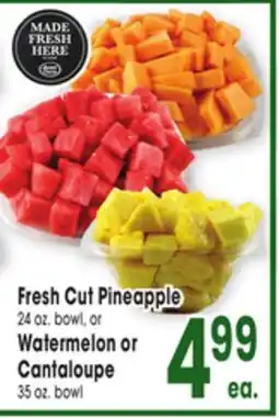 Jewel-Osco Fresh Cut Pineapple 24 oz. bowl, or Watermelon or Cantaloupe 35 oz. bowl offer