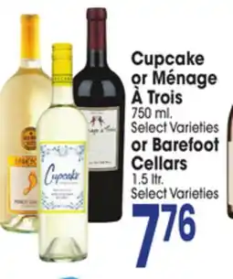 Jewel-Osco Cupcake or Ménage À Trois 750 ml. Select Varieties or Barefoot Cellars 1,5 ltr. Select Varieties offer