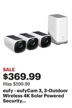Best Buy eufy - eufyCam 3, 3-Outdoor Wireless 4K Solar Powered Security Cameras with HomeBase 3 - White offer