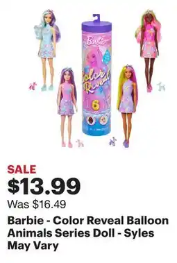 Best Buy Barbie - Color Reveal Balloon Animals Series Doll - Syles May Vary offer