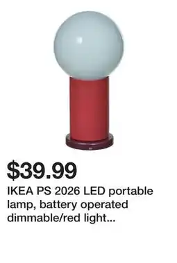 Ikea IKEA PS 2026 LED portable lamp, battery operated dimmable/red light blue offer