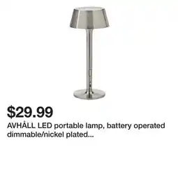 Ikea AVHÃ…LL LED portable lamp, battery operated dimmable/nickel plated outdoor offer