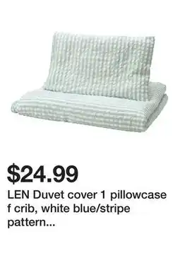 Ikea LEN Duvet cover 1 pillowcase f crib, white blue/stripe pattern seersucker offer