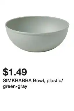 Ikea SIMKRABBA Bowl, plastic/green-gray offer