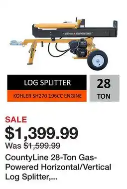 Tractor Supply Company CountyLine 28-Ton Gas-Powered Horizontal/Vertical Log Splitter, Kohler 6.5 HP Engine offer