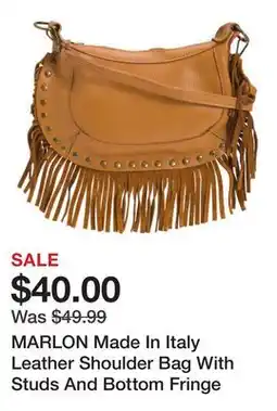 Marshalls MARLON Made In Italy Leather Shoulder Bag With Studs And Bottom Fringe offer