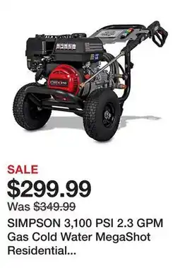 Tractor Supply Company SIMPSON 3,100 PSI 2.3 GPM Gas Cold Water MegaShot Residential Pressure Washer, 49-State offer