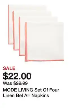 Marshalls MODE LIVING Set Of Four Linen Bel Air Napkins offer