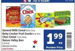 Safeway General Mills Cereal, Betty Crocker Fruit Snacks, Chex Cereal, Nature Valley Bars offer