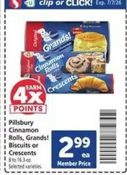 Safeway Pillsbury Cinnamon Rolls, Grands! Biscuits or Crescents offer