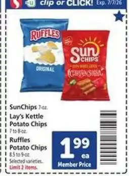 Safeway SunChips, Lay's Kettle Potato Chips, Ruffles Potato Chips offer
