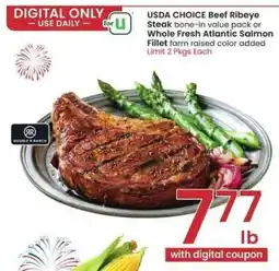 Albertsons USDA CHOICE Beef Ribeye Steak or Whole Fresh Atlantic Salmon Fillet offer