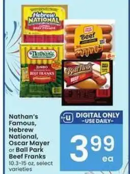 Albertsons Nathan's Famous, Hebrew National, Oscar Mayer or Ball Park Beef Franks offer