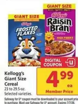 Safeway Kellogg's Giant Size Cereal offer