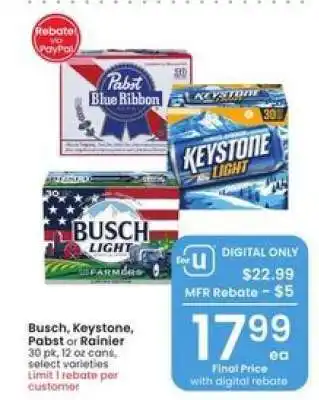 Albertsons Busch, Keystone, Pabst or Rainier offer