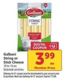 Safeway Galbani String or Stick Cheese offer