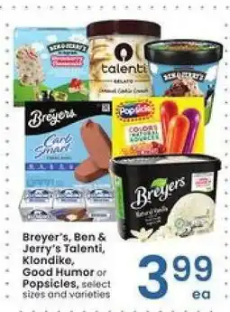 Albertsons Breyer's, Ben & Jerry's, Talenti, Klondike, Good Humor or Popsicles offer