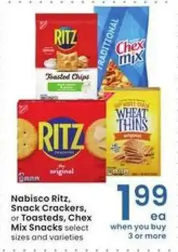 Albertsons Nabisco Ritz, Snack Crackers, or Toasteds, Chex Mix Snacks offer