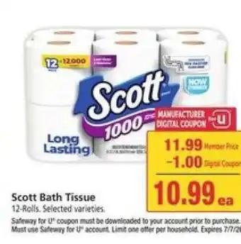 Safeway Scott Bath Tissue offer