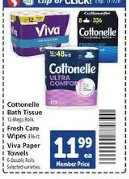 Safeway Cottonelle Bath Tissue, Fresh Care Wipes, Viva Paper Towels offer