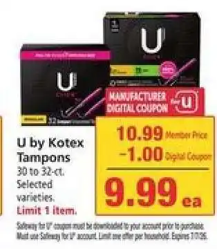 Safeway U by Kotex Tampons offer