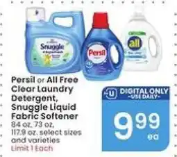 Albertsons Persil or All Free Clear Laundry Detergent, Snuggle Liquid Fabric Softener offer
