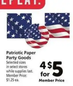 Safeway Patriotic Paper Party Goods offer