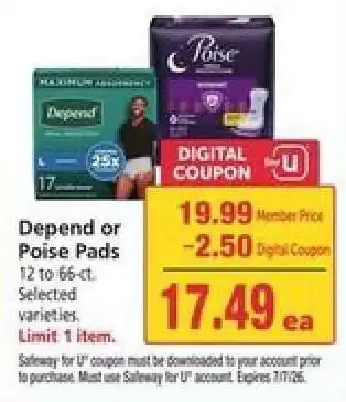 Safeway Depend or Poise Pads offer