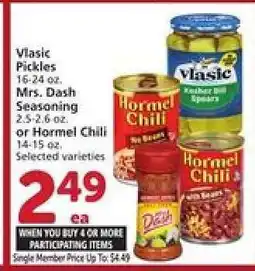 Albertsons Vlasic Pickles, Mrs. Dash Seasoning, or Hormel Chili offer