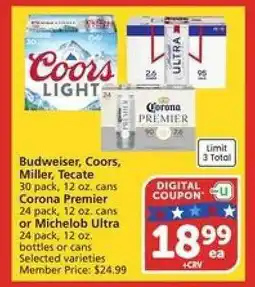 Albertsons Budweiser, Coors, Miller, Tecate, Corona Premier, Michelob Ultra offer