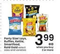 Albertsons Party Size! Lays, Ruffles, Kettle, Smartfood, Rold Gold offer