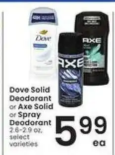 Albertsons Dove Solid Deodorant or Axe Solid or Spray Deodorant offer