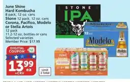 Albertsons June Shine Hard Kombucha, Stone, Corona, Pacifico, Modelo or Stella Artois offer