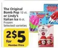 Albertsons The Original Bomb Pop or Lindy's Italian Ice offer