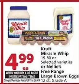 Albertsons Kraft Miracle Whip or Nellie's Free Range Large Brown Eggs offer