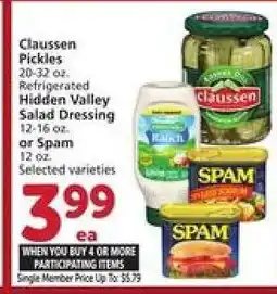 Albertsons Claussen Pickles, Hidden Valley Salad Dressing, or Spam offer