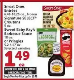 Albertsons Smart Ones Entrées, Signature SELECT Croutons, Sweet Baby Ray's Barbecue Sauce, Pringles offer