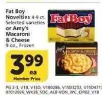 Albertsons Fat Boy Novelties or Amy's Macaroni & Cheese offer