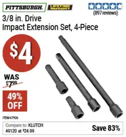 Harbor Freight Tools PITTSBURGH. 3/8 in. Drive Impact Extension Set offer