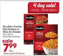 Giant Eagle Stouffer's Family Size Entrees or Mac & Cheese offer