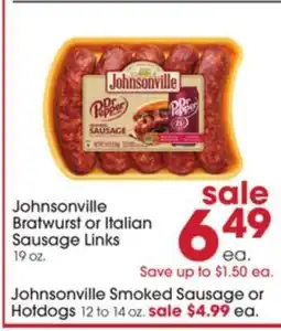 Giant Eagle Johnsonville Bratwurst or Italian Sausage Links offer