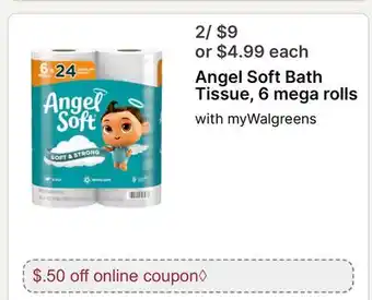 Walgreens Angel Soft Bath Tissue, 6 mega rolls offer