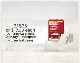 Walgreens 30-Pack Walgreens Certainty Underpads offer