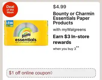 Walgreens Bounty or Charmin Essentials Paper Products offer