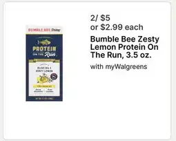 Walgreens Bumble Bee Zesty Lemon Protein On The Run offer