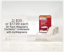 Walgreens 30-Pack Walgreens Certainty Underpads offer