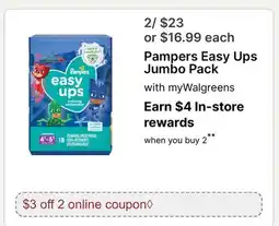 Walgreens Pampers Easy Ups Jumbo Pack offer