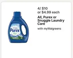 Walgreens All, Purex or Snuggle Laundry Care offer