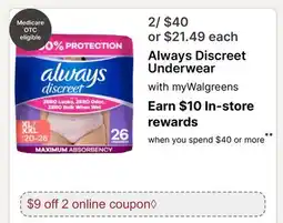 Walgreens Always Discreet Underwear offer