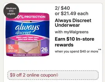 Walgreens Always Discreet Underwear offer